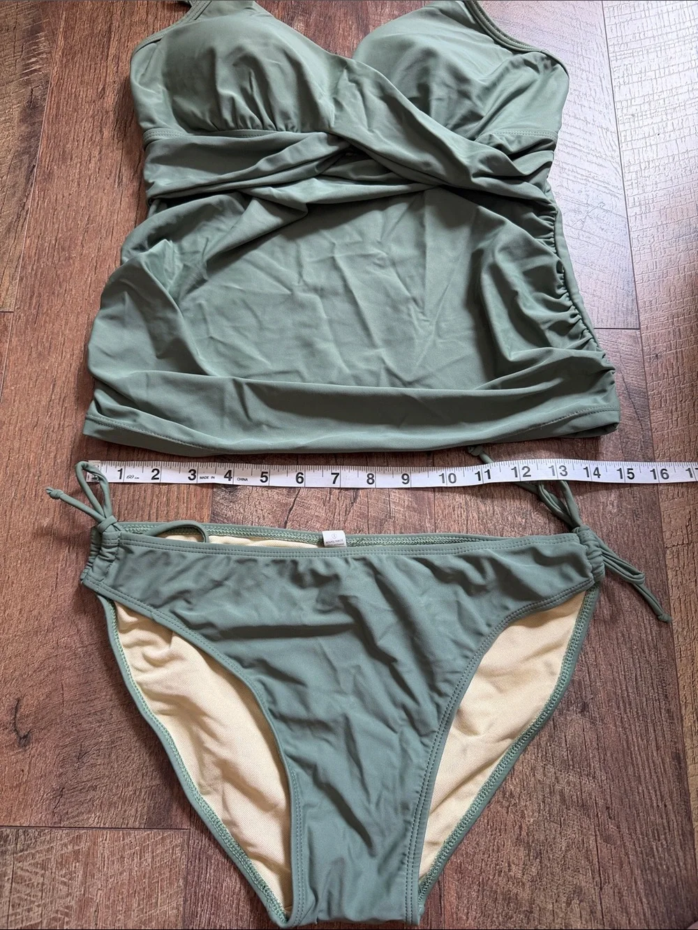 Olive Ruched Tankini Set - Two Piece Swimwear